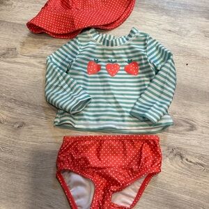 First Impressions Rash Guard Swim Set with Strawberry Motif
